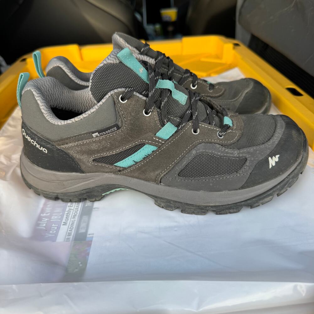 Quechua Decathlon MH100 Hiking Shoes Waterproof 8397090 Blue Grey‎ Womens Size 9